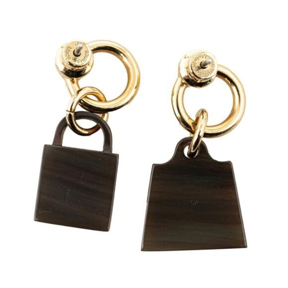 Hermes Gold Plated Buffalo Horn Amulettes Maroquinier Earrings - Picture 3 of 6